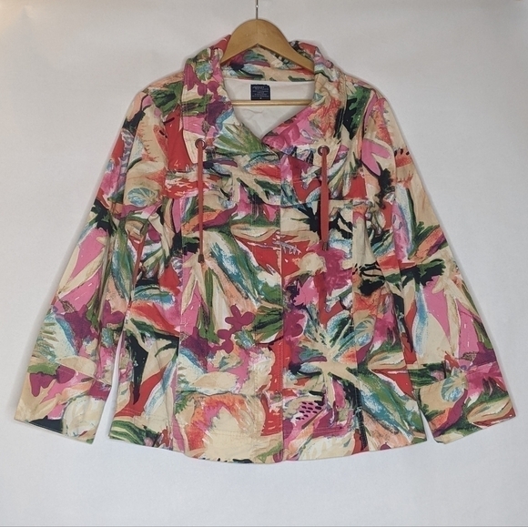 JOCKEY JACKET MEDIUM PINK MULTI COLOR ART MODERN PRINT LIGHT COTTON SPRING - Picture 1 of 8
